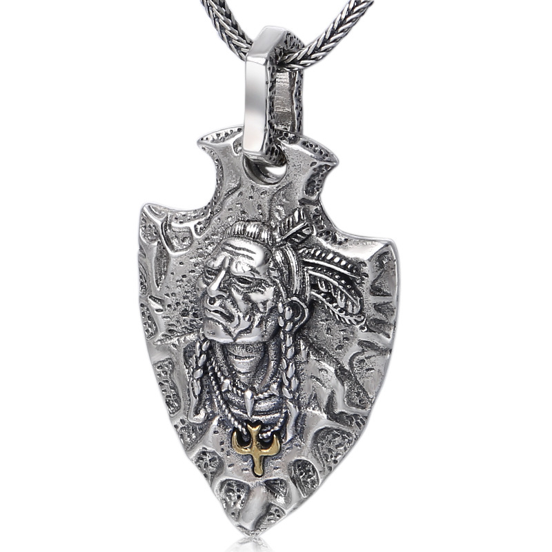 925 sterling silver American Indian chief pendant necklaces European high quality vintage antique designer luxury jewelry accessories-image-760504284