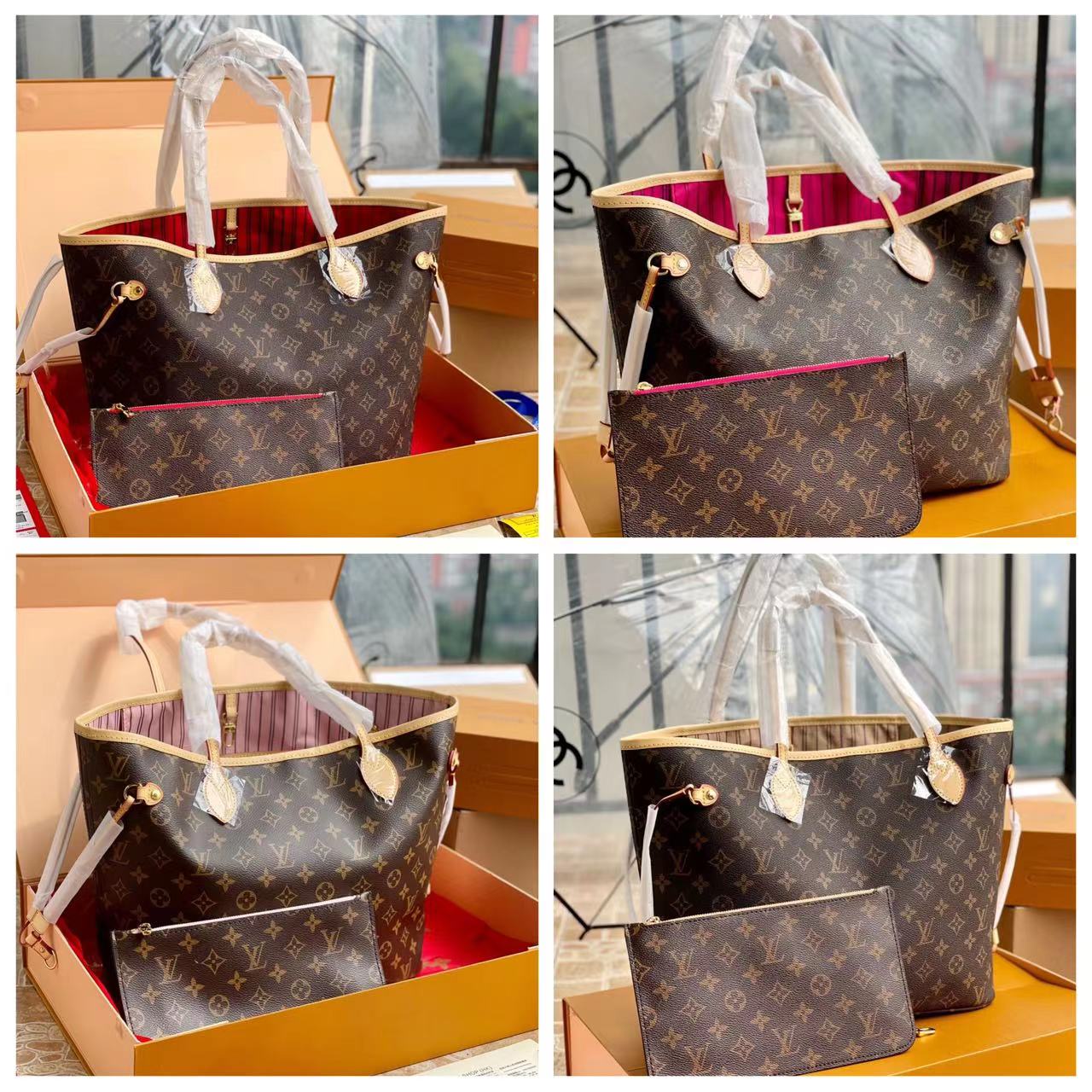 

M41180 Wowen Cases High Quality Luxury Brand Designer Louis Vuitton Bag Crossbody LV Handbag Top Layer Leather NEVERFULL Tote Bags, White square+beige lining