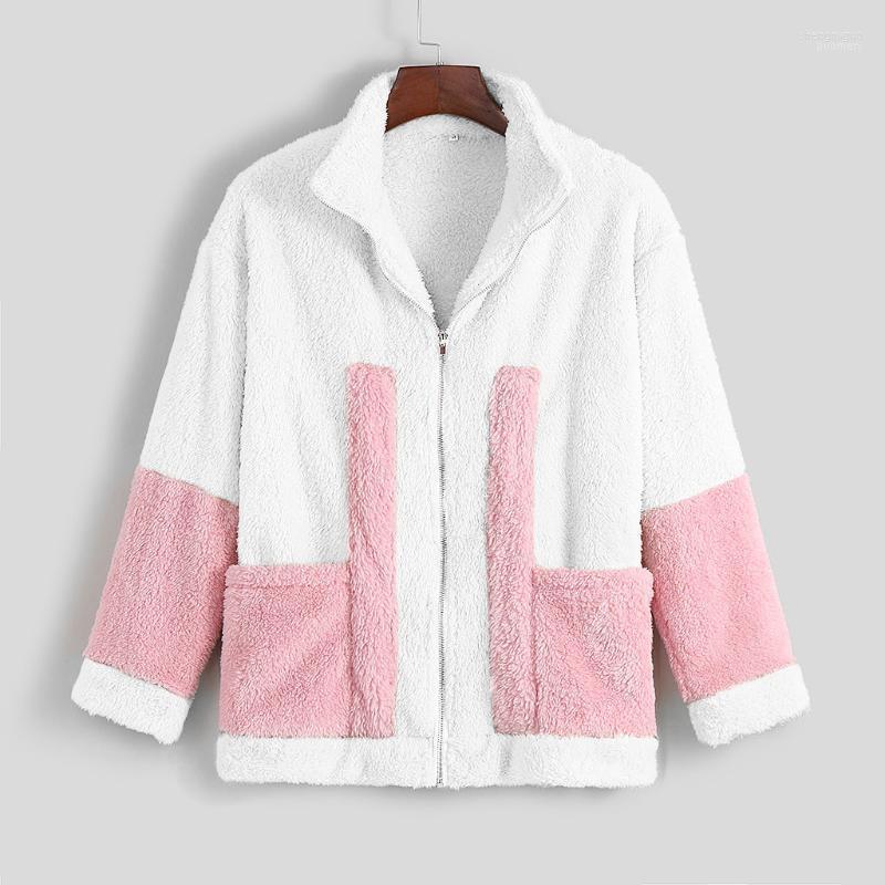 

Women' Jackets Women Casual Stand Collar Zip Up Color Block Fleece Jacket Warm Winter Coat Manteau Femme Chaquetas Mujer 2022 W1104, White