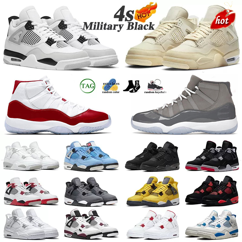 

Jumpman 4 4s Military Black Basketball Shoes Men Red Thunder Jordens 4 Sail Black Cat White Oreo Pure Money 11s Cool Grey Cherry Concord, 43
