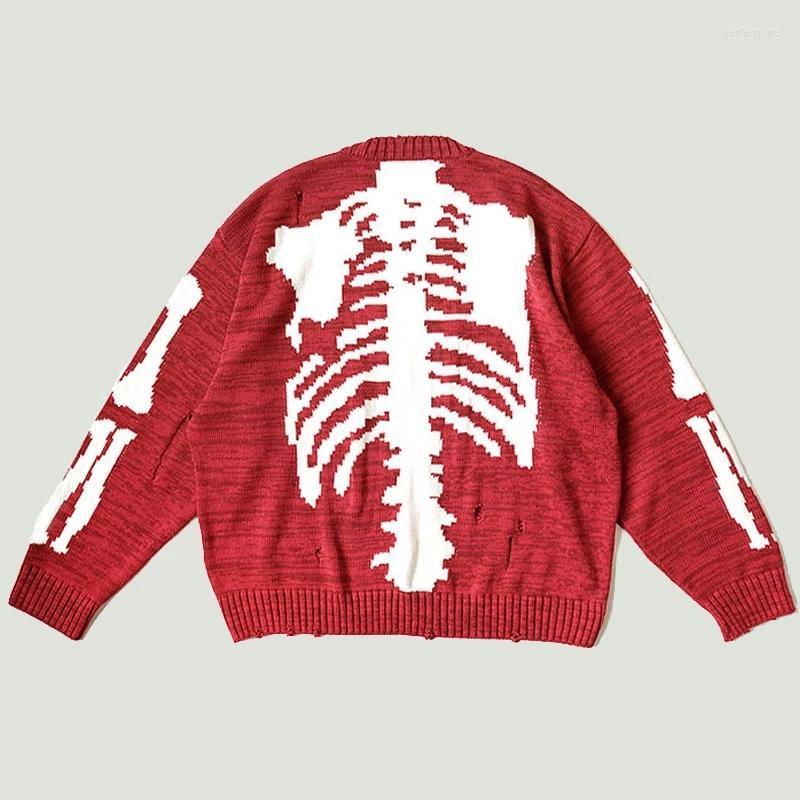 

Men' Sweaters High Street Oversized Vintage Skeleton Printed Knitted Mens Hip Hop Casual Cotton Loose Ripped Design Pullovers Unisex Perf22, Green