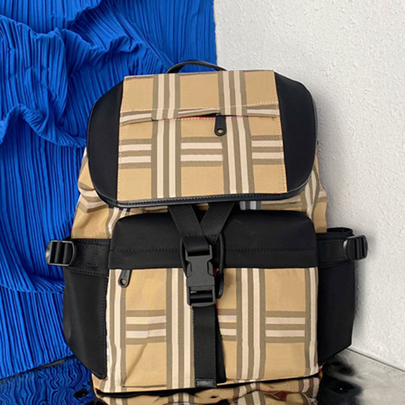 

Backpack Nylon Shoulder Bag Travelling Bags Men Handbag Tartan Canvas High Quality Large Capacity Package Design Hasp Front Zipper Backpacks, Black