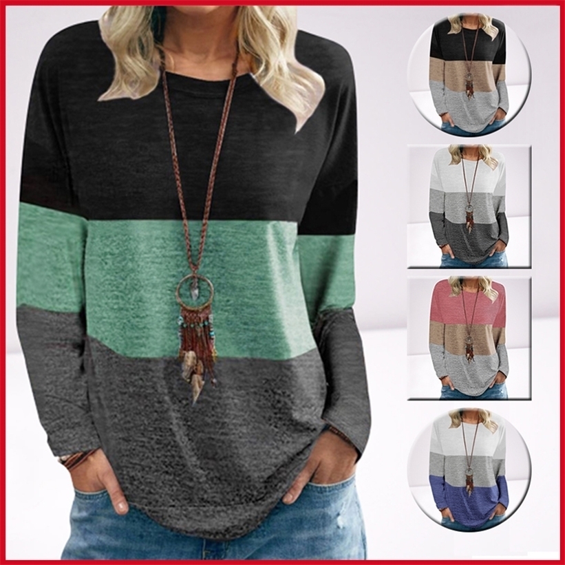 

Autumn Harajuku Patchwork T-shirt with Long Sleeves Vintage Loose Casual Tops Round Neck Oversize Women's T-shirts Female 220322