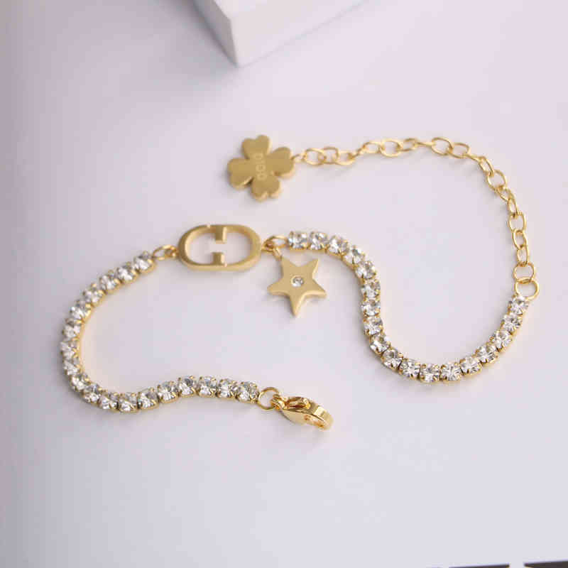 

18k Gold Light Luxury Wind d Heavy Industry Full Diamond Zircon Chain Five Pointed Star Titanium Steel Tide Brand Fashion Design Necklace Bracelet Ring Stud Earrings