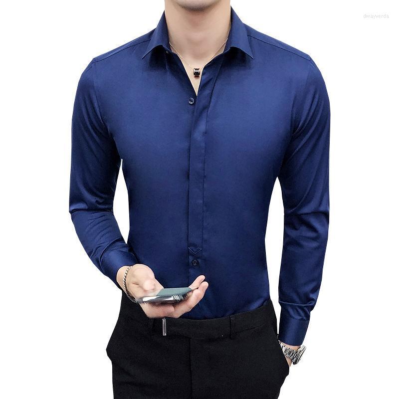 

Men' Dress Shirts -5XL Plus Size Mens Shirt Fashion Long Sleeve Slim Solid Business High Quality Elasticity Men Dway22, Black
