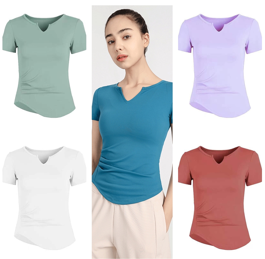 

Womens yoga sports lu Active t shirts Short Sleeved T-shirts moisture wicking high elastic fitness V neck polos clothes Fashion Tees Asian size S-XL