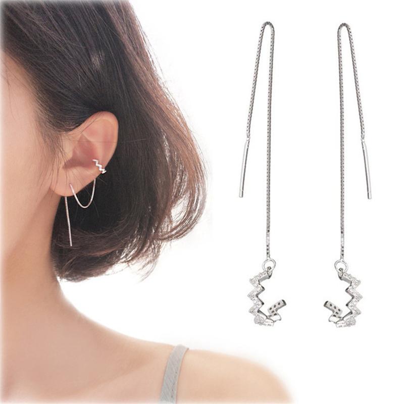 

Dangle & Chandelier YIZIZAI Silver Color Sweet Sparkling Zircon Irregular Moon Long Chain Earrings With Brincos For Women Gift