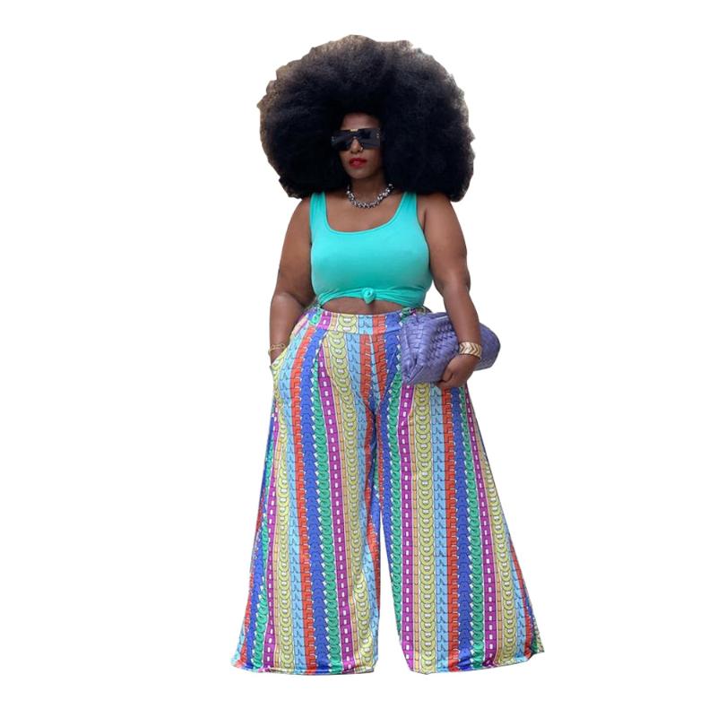 

Women's Plus Size Pants Autumn Clothing Letter Printing High Waist Wide Leg Casual Beach Personality Street Women's TrousersWomen's, Multicolor