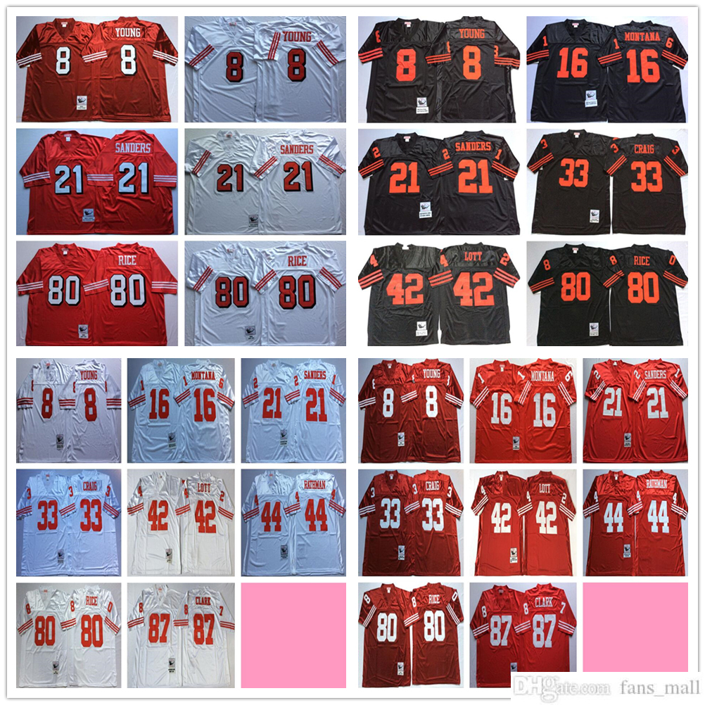 

NCAA 75th Mitchell and Ness Vintage Football 80 Jerry Rice Jerseys Retro Stitched 8 Steve Young 33 Roger Craig 42 Ronnie Lott 44 Tom Rathman Jersey Red Black White, Other jerseys. send pictures on order