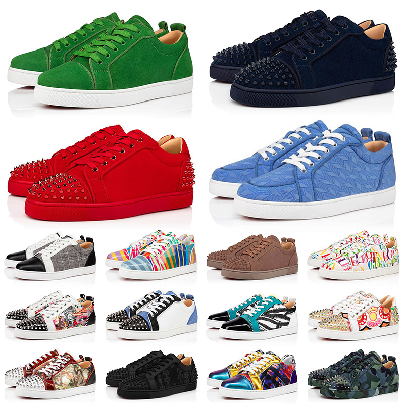 

Red Bottoms 2022 Top Quality Designer Mens Casual Shoes Ace Sneakers Size 13 Genuine Leather Low Cut Spikes Men Women Bottom Luxury Fashion Loafers 35-47, Magic lime desert sand
