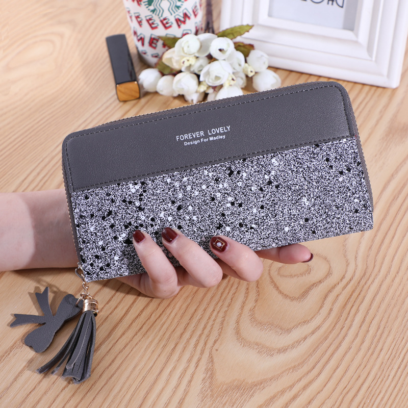 

Luxury Long Wallet For Women Patchwork Sequin Clutch Glitter Pu Leather Ladies Phone Bag Card Holder Coin Purse Female Wallets, Beige