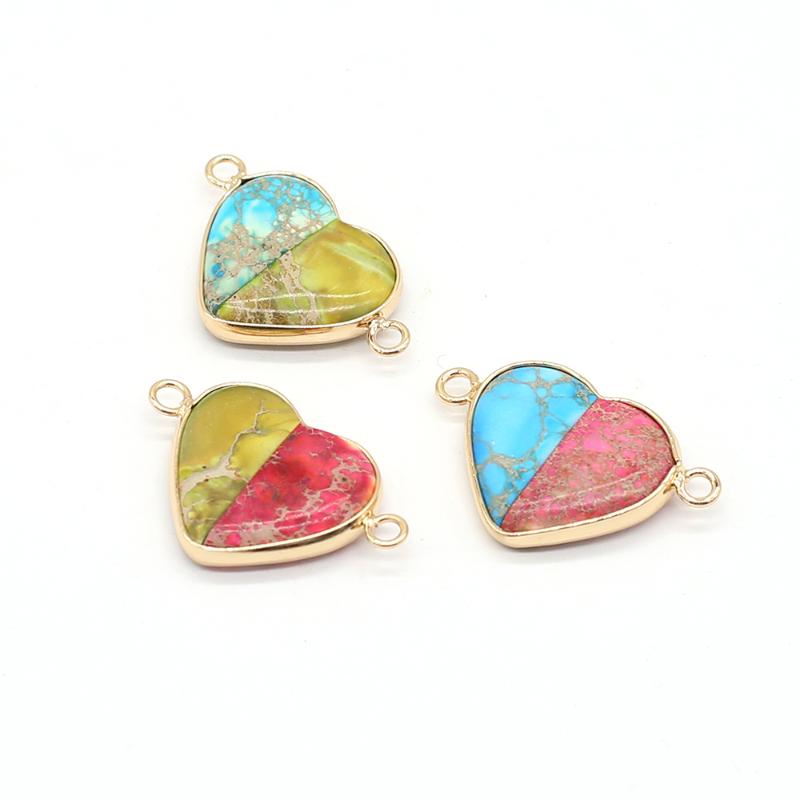 

Pendant Necklaces Natural Semi-preciou Stone Love Heart Shape Connector Charm For Jewelry Making DIY Necklace Accessorie 20x30mm Wholesale