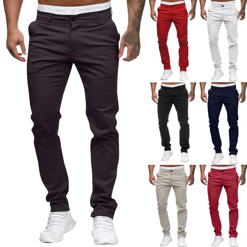 

Men's Jeans Mid Waist Slim Pant Men Casual Solid Pocket Full Length Trousers Pantalones Hombre Zipper Pants Spodnie DresoweMen's, Bk