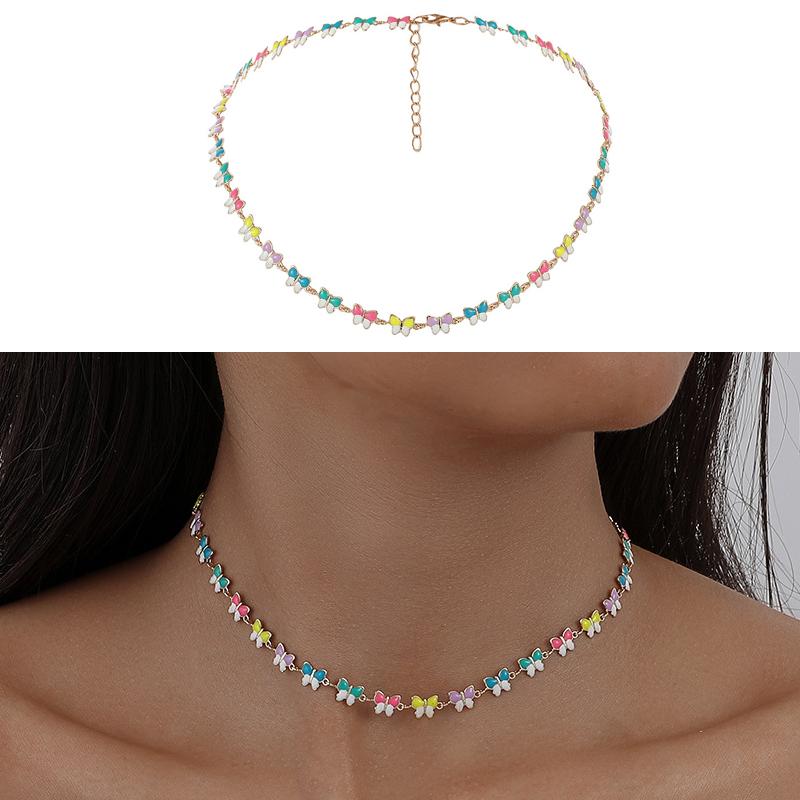 

Chokers Fresh Colorful Drip Oil Butterfly Necklace Sweet Fairy Chocker Chain Metal For WomenChokers