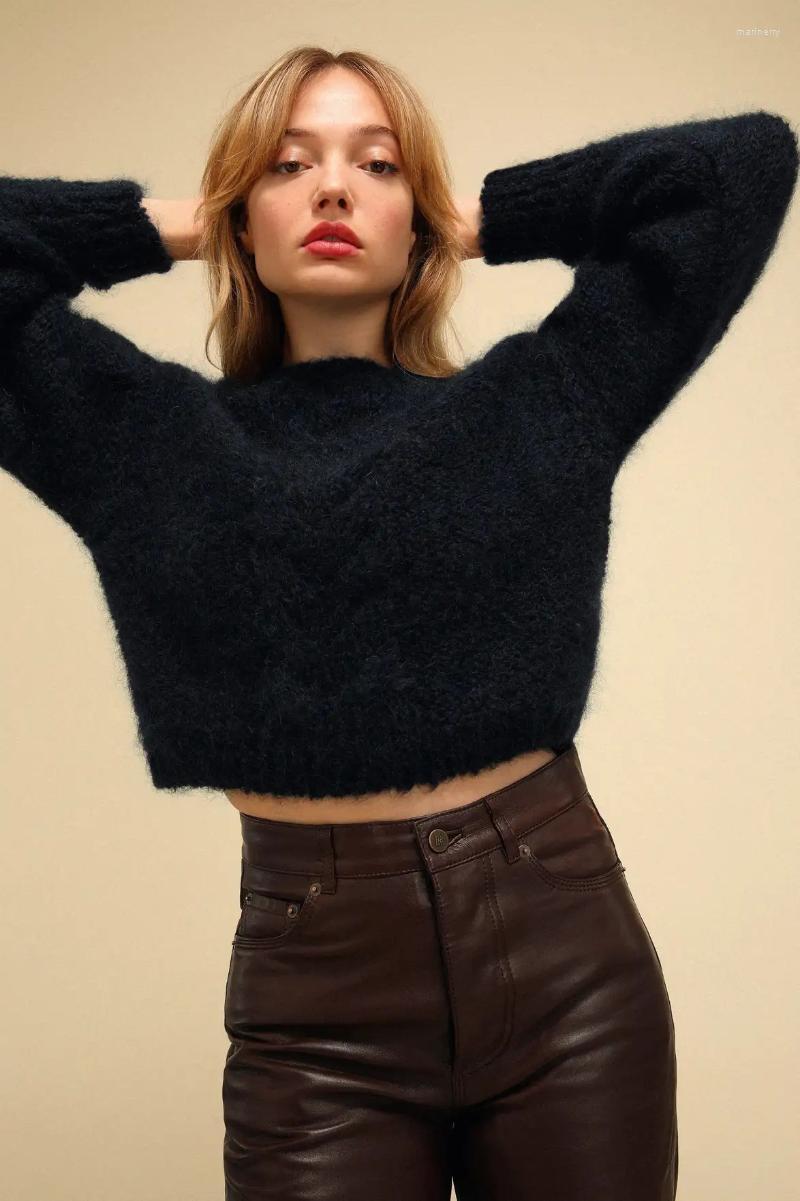 

Women's Sweaters Autumn And Winter Products Mohair Soft Waxy Longsleeved Pullover Knit Sweater Short WomenWomen's Mari22, Black