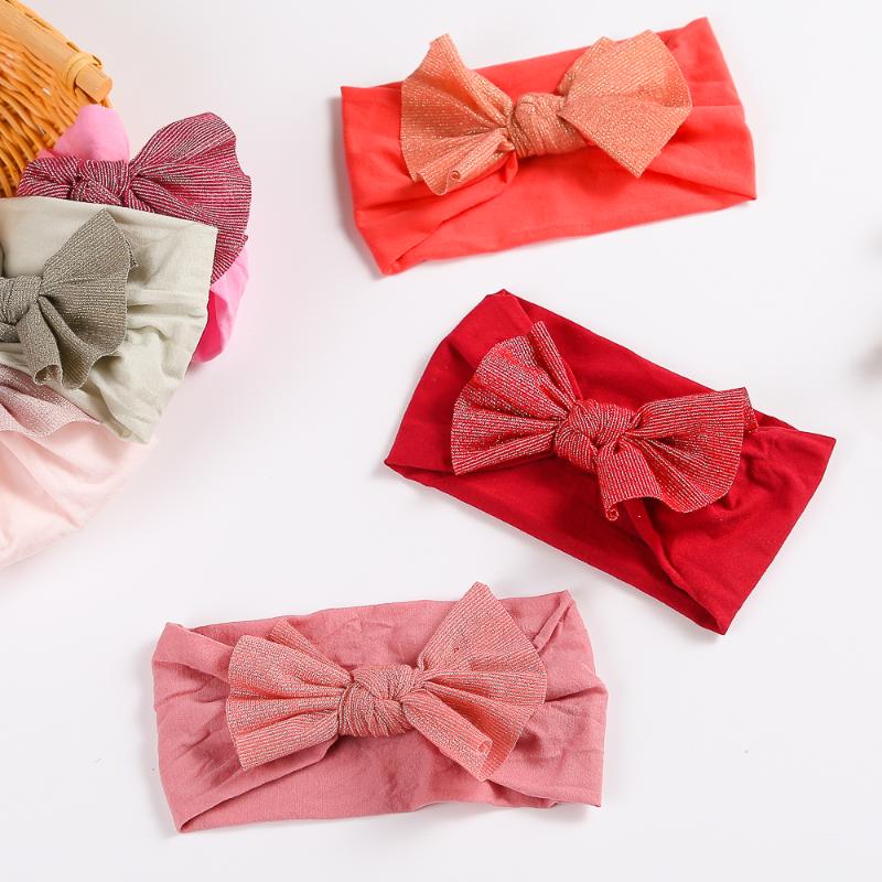 

Hair Accessories Gold Wire Bow Baby Headband For Born Bowknot Elastic Nylon Headwrap Girl Headwear 15cm Knotted
