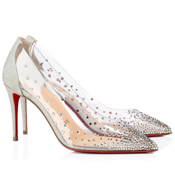 

Women Sandals Wedding Dress Heels Bridal Shoes,Luxury Red Bottoms Pumps Degrastrass PVC Patent Leather Pointed Toe Pump For Sexy Woman Red Soles