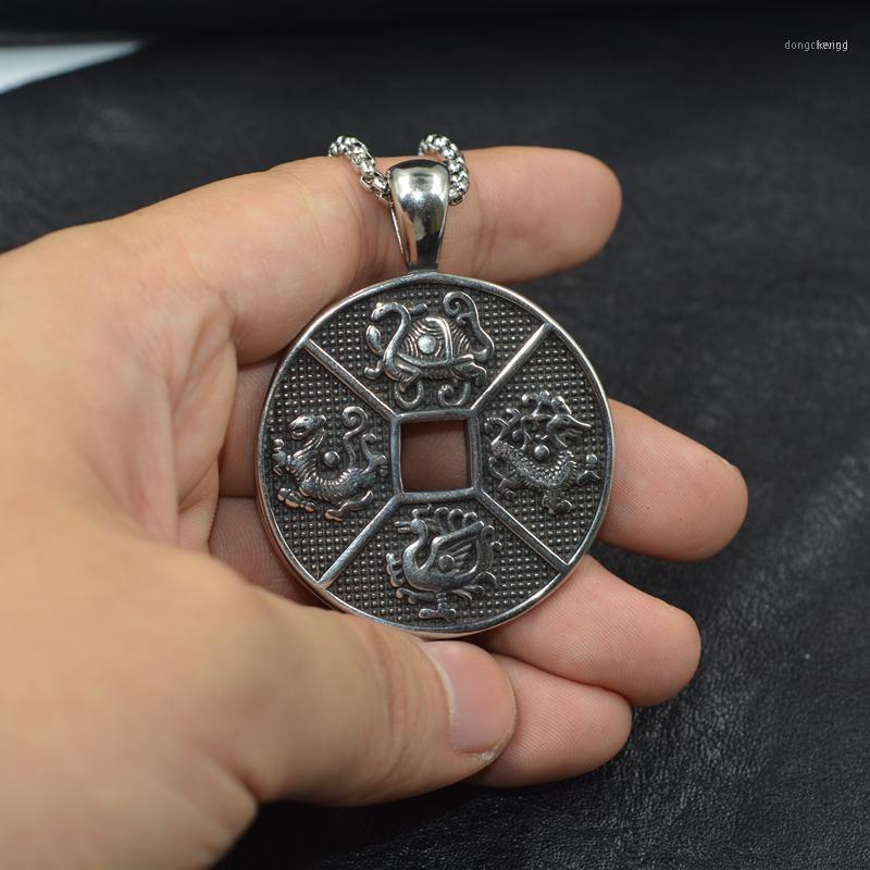 

Stainless Steel Men Necklaces Chain Pendants Four God Beast Punk Rock Hip Hop Silver Amulet For Male Boy Fashion Jewelry Chains