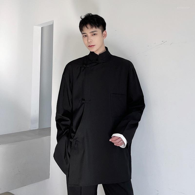 

Men's Casual Shirts Men Streetwear Hip Hop Vintage Chinese Style Stand Collar Button Long Sleeve Loose Shirt MaleMen's Eldd22, 3841