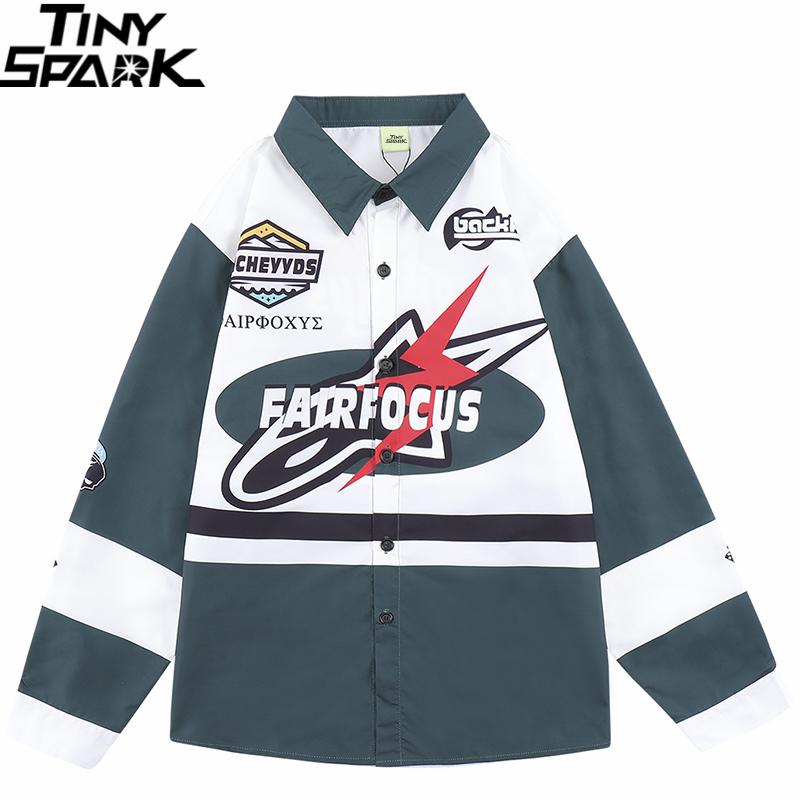 

Men's Casual Shirts Men Streetwear Patchwork Letter Graphic Shirt Retro Harajuku Hip Hop Long Sleeve Loose Vintage HipsterMen's, A25685121 brown