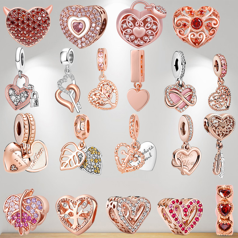 

925 bracelet charms for Pandora charm set Original box Rose Gold Heart Hollow Out European Bead necklace charms jewelry
