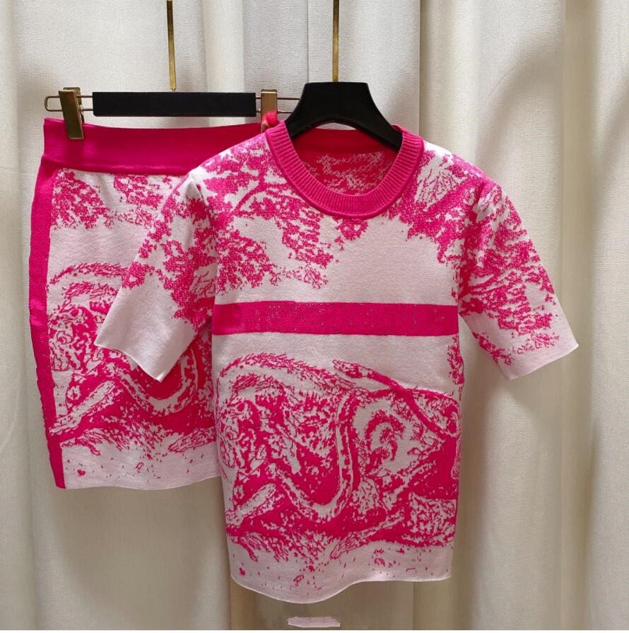 

2022 Women'sesigner luxury Knitted T-Shirt + Skirt Set 3 Colors, Customize