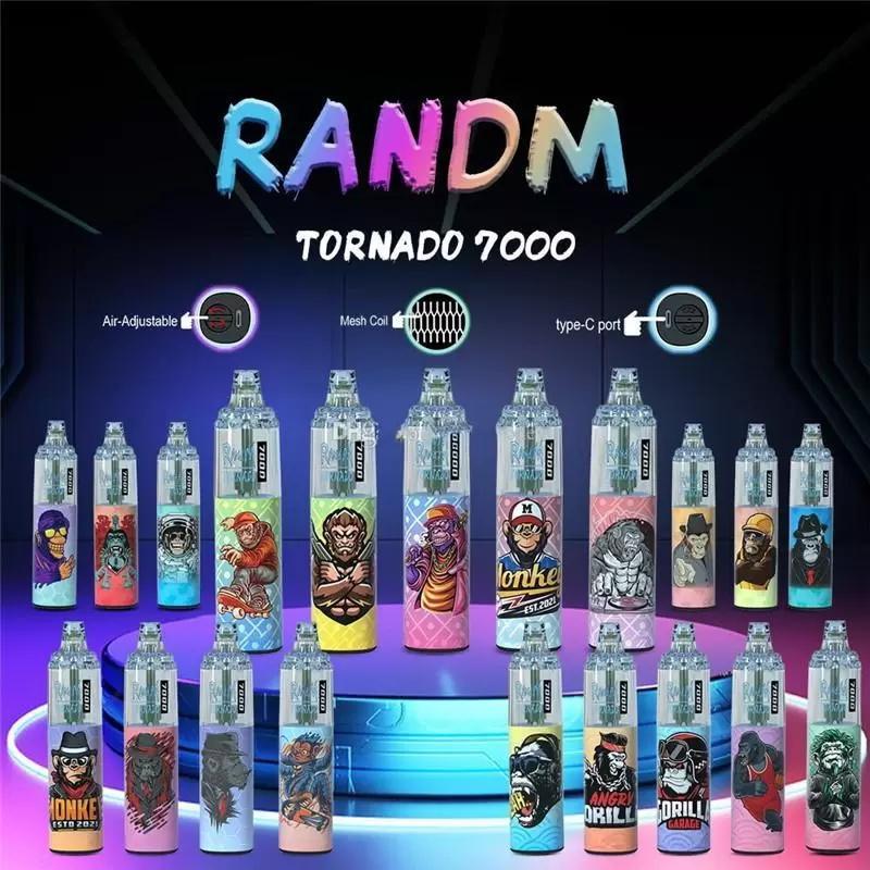 

Original RandM Tornado 7000 Powder Puff cigarette Powerful Battery 14ml E-liquid Mesh Coil RGB Lighting Disposable Electronic Cigarette Pen Case 45 Colors
