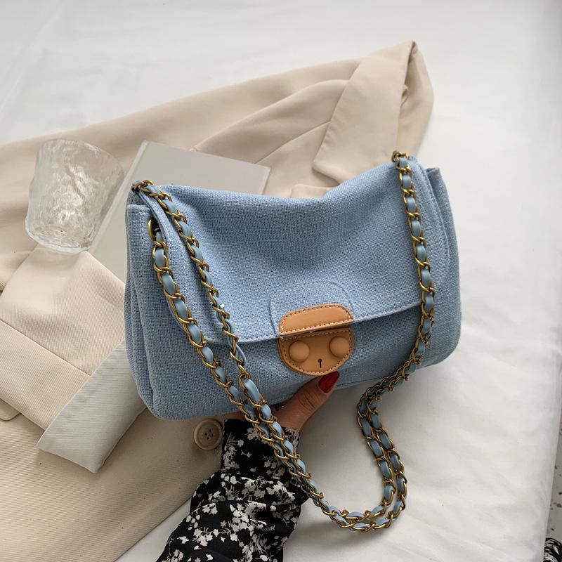 

Evening Bags Designer Women Canvas Handbags Tote High Quality Chain Shoulder Messenger Bag Fashion Female Small Crossbody For, Beige