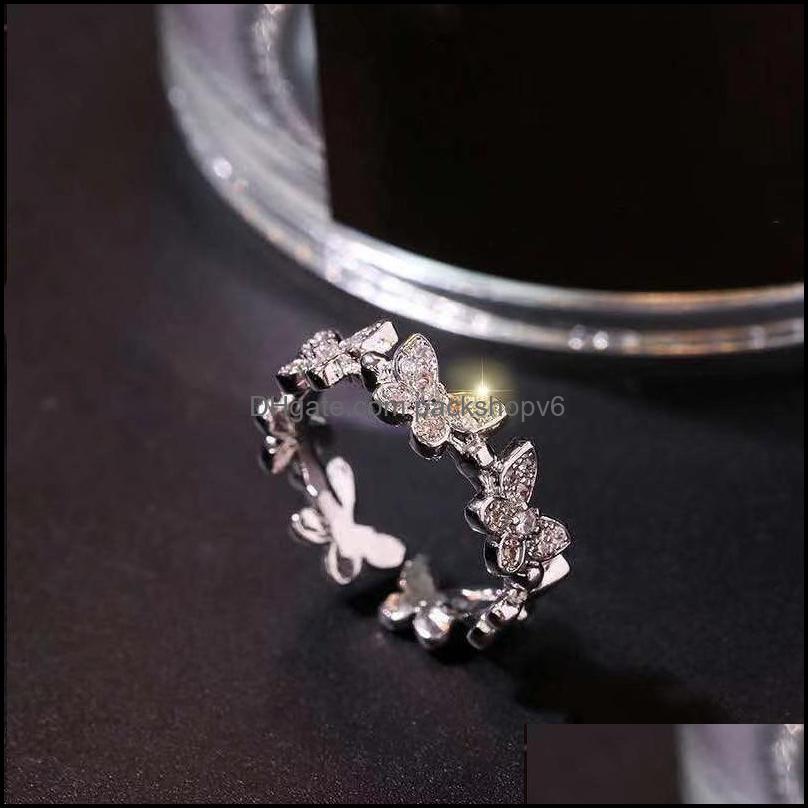 Cluster Rings Jewelry Fashion Sier Color Crystal Butterfly Insect Open Adjustable Rhinestone Finger For Women Girls Wedding Drop Delivery 20