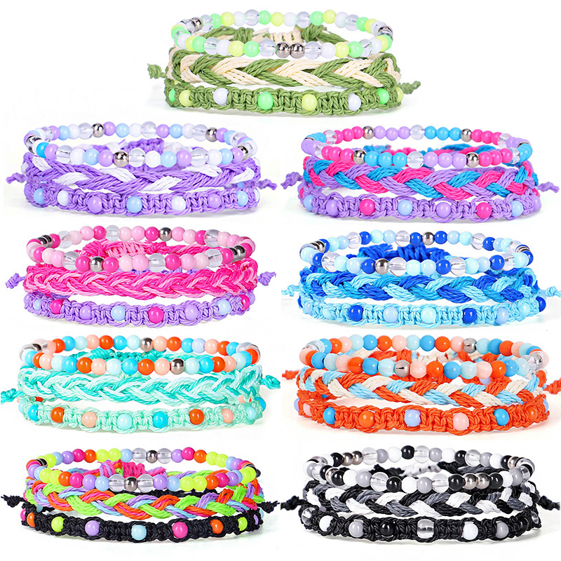 

3PCS/LOT Summer String Bracelet for Women Girl Link Chain Handmade Woven Braided Adjustable Bracelets Jewelry for Wrist Anklet Leather rope Bangle