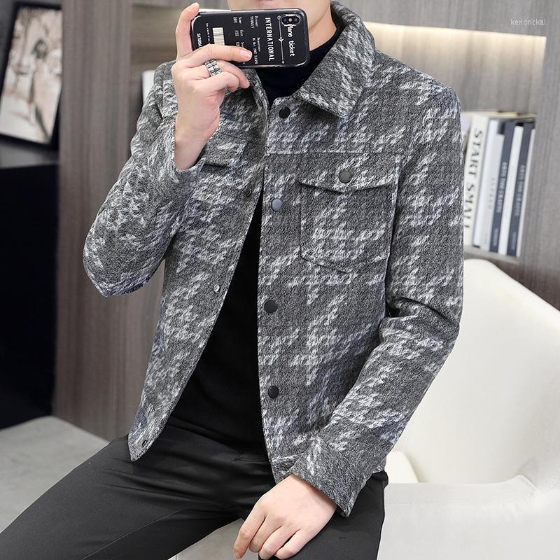 

Men's Wool & Blends Korean Plaid Jacket Men Autumn Winter Short Casual Business Trench Coat Social Windbreaker Streetwear Overcoat Kend22, Beige