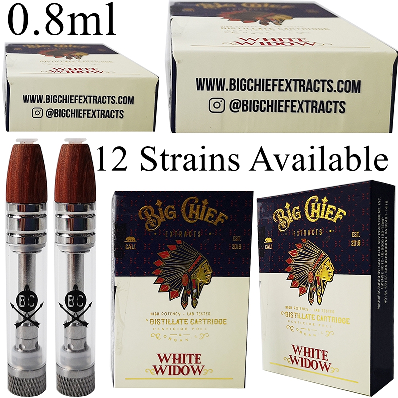 

12 Strains Big Chief Green Copper Vape Cartridges 0.8ml Wood Tip Atomizers Ceramic Coil 510 Thread Dab Pen Wax Vaporizer Empty Glass Thick Oil E Cartridge