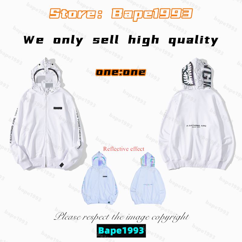 

High quality Apes Mens Hoodies & Sweatshirt Japan shark B ape head Galaxy spots luminous camo Male and female couples with the same model 100% cotton New hoodie 1993 KS3-21, 1 button