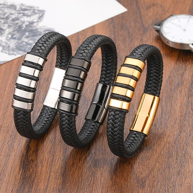 

Charm Bracelets TeHao Style Men's Bracelet Leather Stainless Steel Fashion Beaded Ladies Bangle GiftCharm