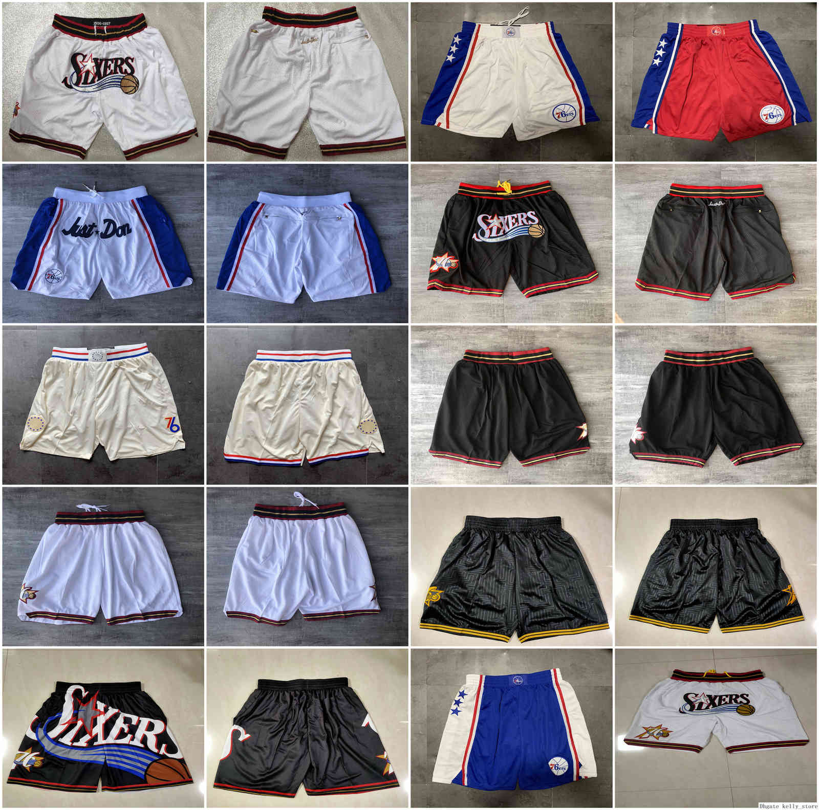 

Team Basketball''nba''Shorts Mesh Just Don Retro 1996-97 City Version Wear Sport Pant With Pocket Zipper Sweatpants Hip Pop Red Blue Black White, Just don black