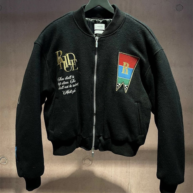 

2023 Vintage Flower Letter Embroidered Woolen Men's Women's 1 Baseball Jacket Black S M L XL