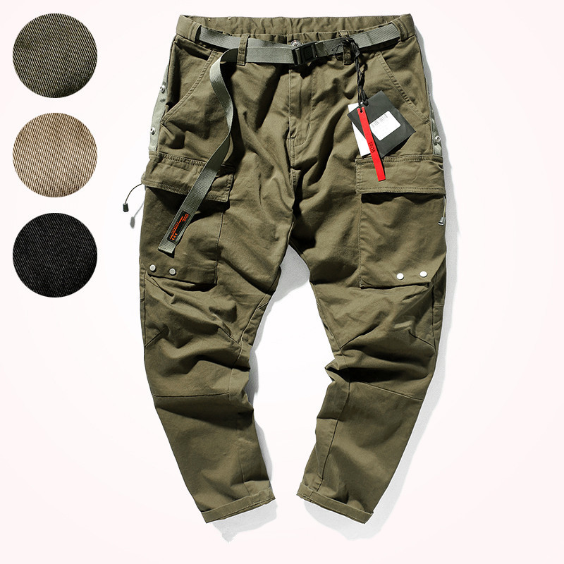 

Spring and Autumn Casual Pencil Pants Men's Fashion Washed Old 95% Cotton Stretch Multi-pocket Cargo Pants CX220401, Black