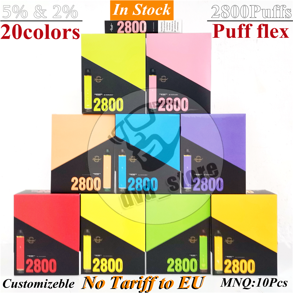 

NoTariff PUFF FLEX 2800 Puffs 2% 5% Cigarettes Disposable Vape Pen Vapes OEM 20Colors 1500MAh Battery ecigs cigar vapor 10ml PUFF 2800 Wholesale Bars