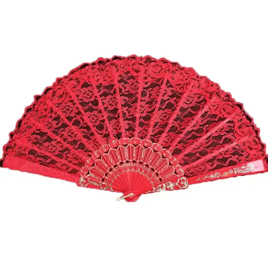 

Handmade Cotton Lace Hand Held Fan Party Bridal plastic Frame Cosplay Wedding Props Fashion Fan Tulle C0826