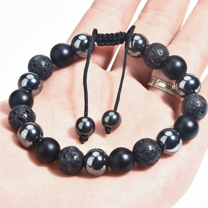 

10mm Hematite Green Agate Hand-Woven Bead Bracelet Lava Stone Opal Bracelet