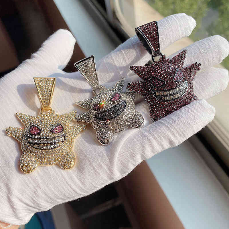 Hip Hop Jewelry Gengar Necklace New Arrival Pendant Cubic Zircon Copper Necklace Iced Out Chain Mens Gift-image-735704907