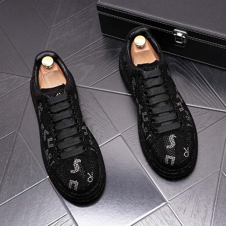 

Italy Designers Diamonds Dress Wedding Party Shoes Brand Fashion Vulcanized Leisure Casual Shoes Round Toe Thick Bottom Business Driving Walking Loafers N161, Black silver