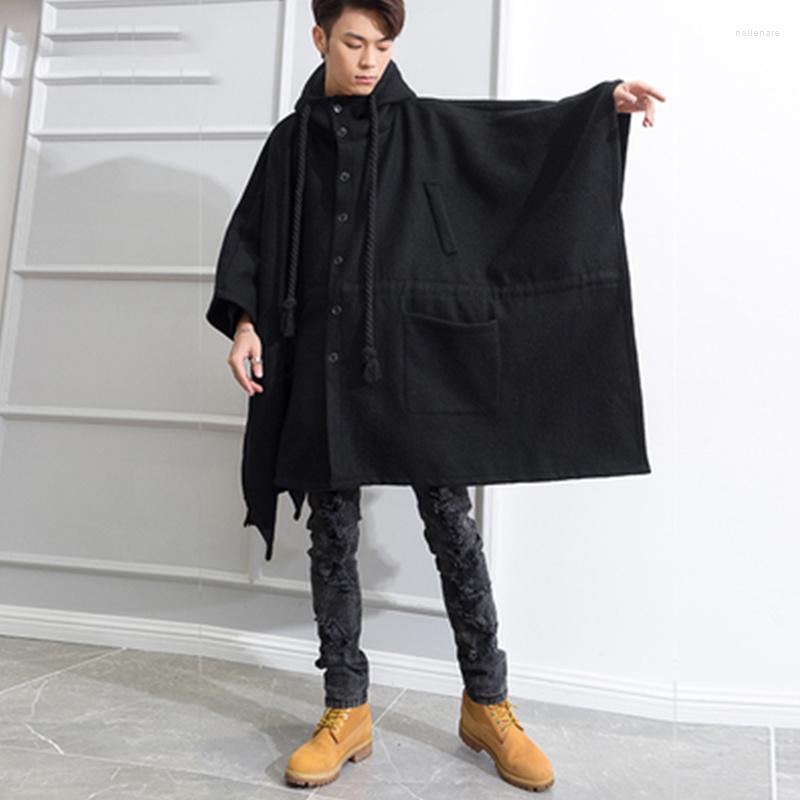 

Men's Wool & Blends Jacket -4XL Cloak Autumn And Winter Woolen Sleeveless Shawl Boys Black Hooded Single-breasted Coat EnglandMen's Nell22