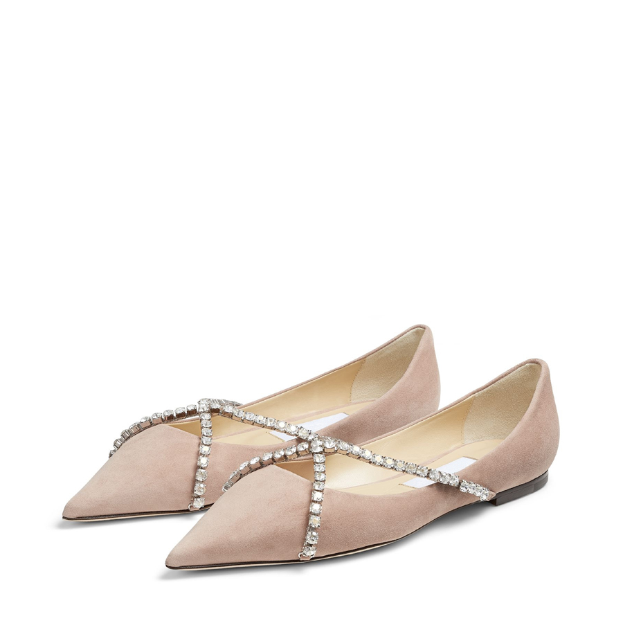 

Luxury Sandals Women Jimmy London Choo GENEVI FLAT Pointed Toes Crystal Ankle Strap Suede Leather Satin Crepe Colorful Clastic Designer Ballerinas JC Sandal EU 35-43, #3