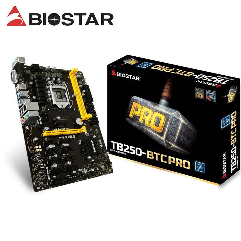 

Motherboards BIOSTAR 12 PCI-E Mining Motherboard TB250-BTC PRO Support 12Video Card LGA 1151 DDR4 For BTC Miner Machine