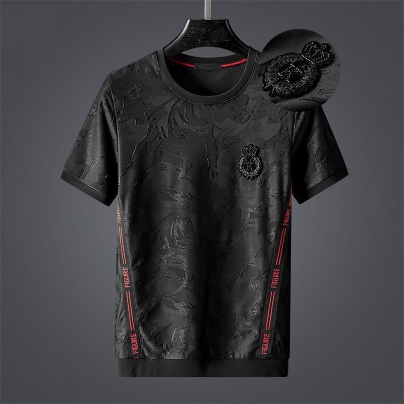 

Designer Luxury fashion brand men s short sleeve T shirt personalized jacquard embroidery plus half bottoming 220620, Black