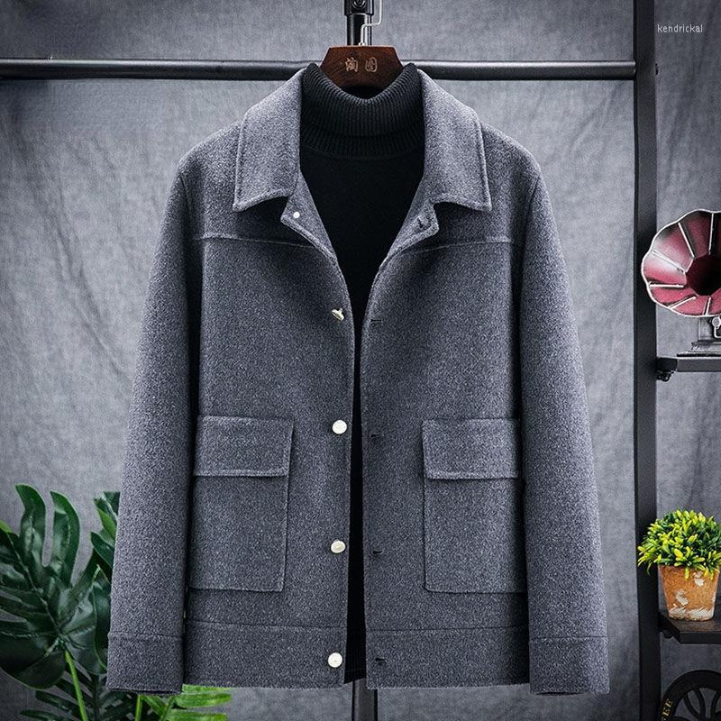 

Men's Wool & Blends 2022 Autumn Winter Mens Coat Turn-down Collar Single Breasted Woolen Jacket Man Thick Warm Casual Outerwear B417 Kend22, Gray