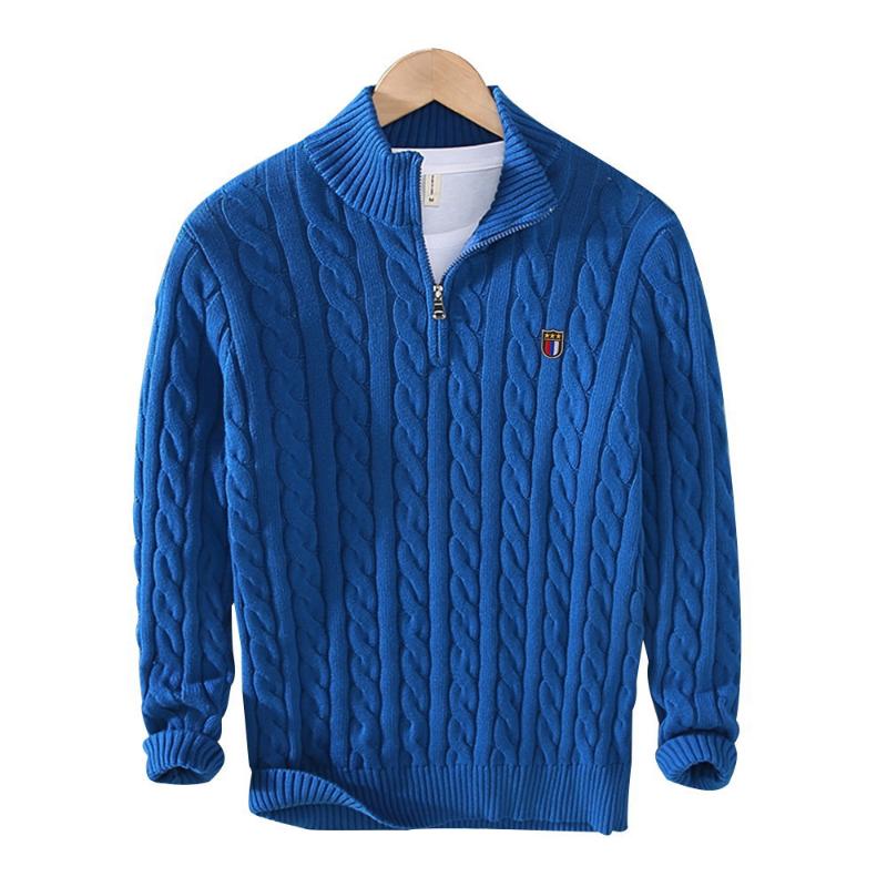 

Men's Sweaters Knitted Sweater Solid Color Pullover Men Casual Quality Half High Collar Zip 100%Cotton Winter Male Basic Pull HommeMen's, Black