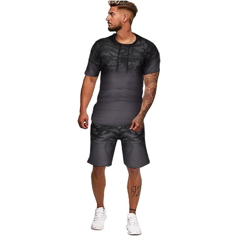 

Men's Tracksuits Summer Sportswear Set Short Sleeve T-shirt And Shorts Men Casual Fitness Suit Solid Color Matching Printed, Gray