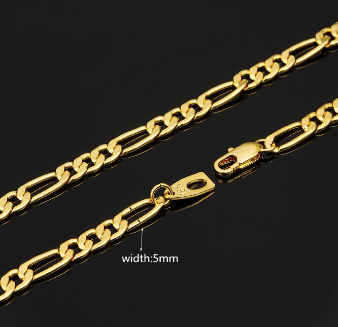 

Men women plating 18K Gold 5MM Figaro Chain Bracelet Necklace 14 18 20 22 24 26 28 30 32 inch Fashion jewelry